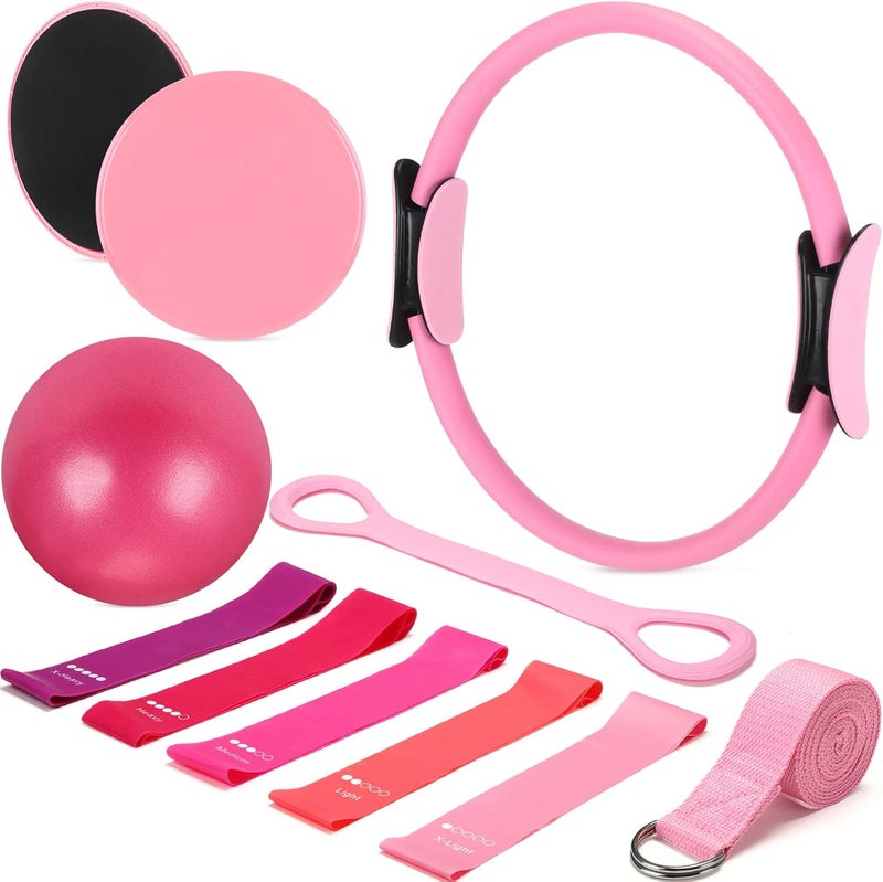 Arrowbash Set of 6 Style Pilates Home Equipment Set Pilates Essential Kit Workout Accessories 14 Magic Circle Mini Exercise Ball Yoga Strap Silicone Tension Strip Tension Band Sliding Plate - Image 1